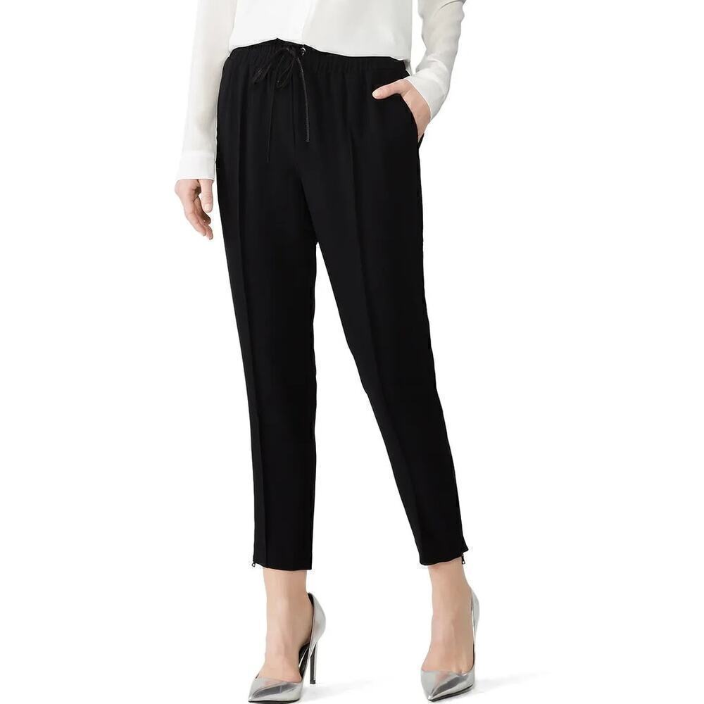 Cinq a Sept Adalie Pants High Rise Drawstring Waist Zipped Cuffs Black Large